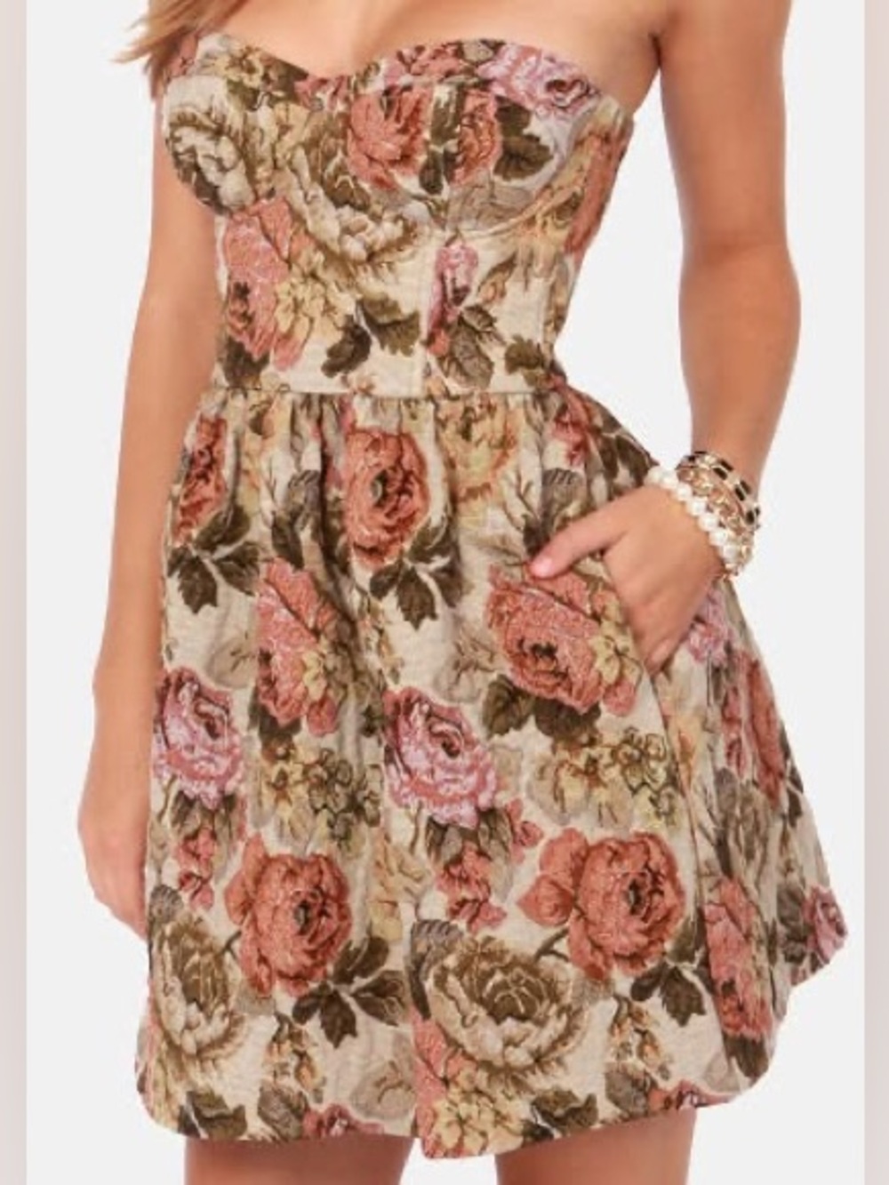 Black Swan Floral Tapestry Strapless Dress